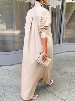 Women's Shirt Dress Casual Dress Shift Dress Maxi Long Dress Outdoor Daily Vacation Polyester Fashion Modern Shirt Collar Button Split Long Sleeve Summer Spring Fall 2023 Loose Fit White Blue Green -HAYz Clothing Shop hcgnoo1689847496470