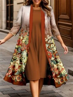 Women's Plus Size Curve Casual Dress Dress Set Two Piece Dress Floral Midi Dress 3/4 Length Sleeve Print Crew Neck Fashion Outdoor Red Blue Fall Winter L XL XXL 3XL 4XL 5 Women's Plus Size Curve Casual Dress Dress Set Two Piece Dress Floral Midi Dress 3/4 Length Sleeve Print Crew Neck Fashion Outdoor Red Blue Fall Winter L XL XXL 3XL 4XL -HAYz Clothing Shop hczcoa1695362717060