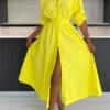 Women's Shirt Dress Casual Dress Swing Dress Midi Dress Outdoor Daily Vacation Polyester Fashion Casual Shirt Collar Patchwork Button Long Sleeve Fall Winter 2023 Loose Fit Yellow Pink Plain S M L XL