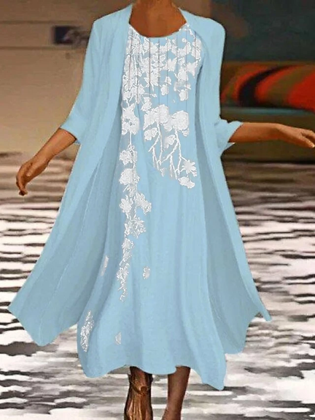 Women's Two Piece Dress Set Casual Dress Two Piece Dress Outdoor Daily Fashion Streetwear Print Midi Dress Crew Neck 3/4 Length Sleeve Floral Regular Fit Pink Blue Green Summer Spring S M L XL XXL 1 Women's Two Piece Dress Set Casual Dress Two Piece Dress Outdoor Daily Fashion Streetwear Print Midi Dress Crew Neck 3/4 Length Sleeve Floral Regular Fit Pink Blue Green Summer Spring S M L XL XXL