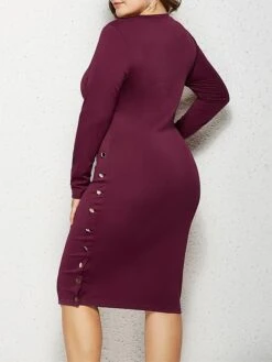 Women's Plus Size Curve Casual Dress Bodycon Sheath Dress Plain Midi Dress Long Sleeve Crew Neck Fashion Daily Black Wine Fall Winter XXL 3XL 4XL 5XL -HAYz Clothing Shop hfgmne1694151467502