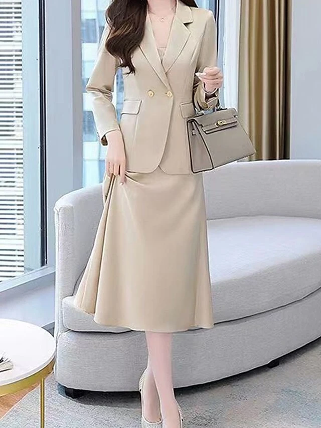 Women's Two Piece Dress Set Work Dress Skirt Set Formal Office Streetwear Elegant Button Pocket Midi Dress Shirt Collar Long Sleeve Plain Regular Fit Black Purple Beige Fall Winter M L XL XXL 3XL 7 Women's Two Piece Dress Set Work Dress Skirt Set Formal Office Streetwear Elegant Button Pocket Midi Dress Shirt Collar Long Sleeve Plain Regular Fit Black Purple Beige Fall Winter M L XL XXL 3XL - Image 7