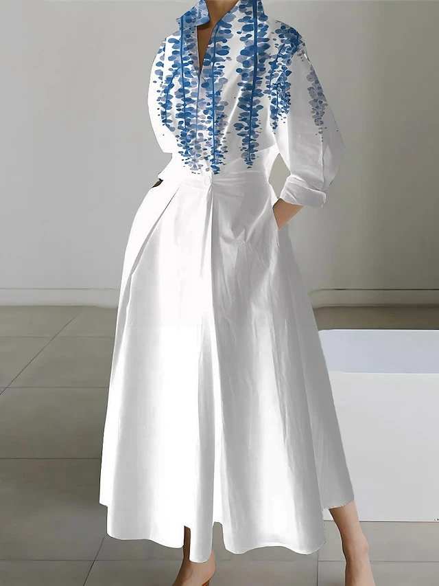 Women's Shirt Dress Casual Dress Swing Dress Maxi Long Dress Outdoor Office Daily Polyester Fashion Modern Shirt Collar Button Pocket Long Sleeve Spring Fall Winter 2023 Loose Fit White Yellow Dark 2 Women's Shirt Dress Casual Dress Swing Dress Maxi Long Dress Outdoor Office Daily Polyester Fashion Modern Shirt Collar Button Pocket Long Sleeve Spring Fall Winter 2023 Loose Fit White Yellow Dark - Image 2