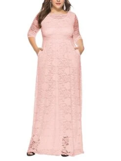 Women‘s Plus Size Curve Party Dress Floral Crew Neck Lace 3/4 Length Sleeve Spring Fall Work Prom Dress Maxi Long Dress Party Daily Dress -HAYz Clothing Shop hgavmp1628496516298