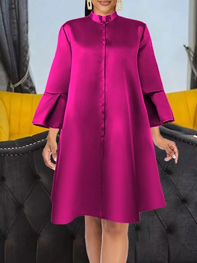 Women‘s Plus Size Curve Party Dress Solid Color Stand Collar Long Sleeve Winter Fall Elegant Formal Mini Dress Party Cocktail Party Dress 1 Women‘s Plus Size Curve Party Dress Solid Color Stand Collar Long Sleeve Winter Fall Elegant Formal Mini Dress Party Cocktail Party Dress