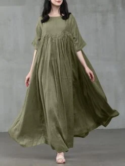 Women's Casual Dress Cotton Linen Dress Swing Dress Long Dress Maxi Dress Black Pink Green Short Sleeve Pure Color Ruched Spring Fall Autumn Crew Neck Elegant Vacation Loose Fit 2022 S M L XL XXL 3XL 20 Women's Casual Dress Cotton Linen Dress Swing Dress Long Dress Maxi Dress Black Pink Green Short Sleeve Pure Color Ruched Spring Fall Autumn Crew Neck Elegant Vacation Loose Fit 2022 S M L XL XXL 3XL -HAYz Clothing Shop hhsopv1629970907768