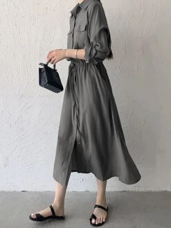 Women's Shirt Dress Casual Dress Maxi Long Dress Outdoor Daily Date Polyester Fashion Classic Shirt Collar Button Pocket Long Sleeve Fall Winter 2023 Loose Fit ArmyGreen Black Brown Pure Color S M L 25 Women's Shirt Dress Casual Dress Maxi Long Dress Outdoor Daily Date Polyester Fashion Classic Shirt Collar Button Pocket Long Sleeve Fall Winter 2023 Loose Fit ArmyGreen Black Brown Pure Color S M L -HAYz Clothing Shop hicwhm1693535852633