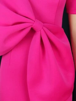 Women's Plus Size Curve Party Dress Bodycon Sheath Dress Plain Long Dress Maxi Dress Short Sleeve Split Bow V Neck Fashion Party Fuchsia Fall Winter XL XXL 3XL 4XL -HAYz Clothing Shop hifcoz1694425976736