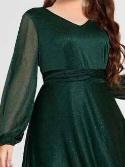 Women's Plus Size Curve Party Dress Swing Dress Formal Dress Solid Color Long Dress Maxi Dress Long Sleeve V Neck Fashion Party Green Fall Winter L XL XXL 3XL 4XL -HAYz Clothing Shop hjgskg1697526150469