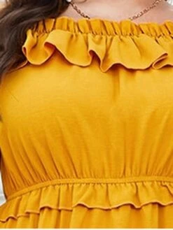 Women's Plus Size Prom Dress Party Dress Wedding Guest Dress Long Dress Maxi Dress Yellow Long Sleeve Pure Color Ruffle Fall Winter Autumn Off Shoulder Fashion Winter Dress Evening Party Wedding Guest -HAYz Clothing Shop hjynev1693535312073