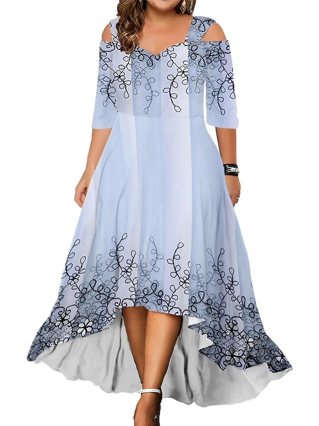 Women‘s Plus Size Curve Party Dress Wedding Guest Dress Swing Dress Long Dress Maxi Dress Light Green Fuchsia Green Half Sleeve Floral Cold Shoulder Summer Spring Fall V Neck Fashion Birthday 4 Women‘s Plus Size Curve Party Dress Wedding Guest Dress Swing Dress Long Dress Maxi Dress Light Green Fuchsia Green Half Sleeve Floral Cold Shoulder Summer Spring Fall V Neck Fashion Birthday - Image 4