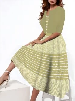 Women's Two Piece Dress Set Casual Dress Tank Dress Outdoor Daily Fashion Streetwear Pocket Print Midi Dress V Neck 3/4 Length Sleeve Stripe Regular Fit Pink Blue Purple Summer Spring S M L XL XXL -HAYz Clothing Shop hjzbmy1690542702497