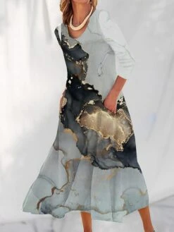 Women's Casual Dress Cotton Linen Dress Swing Dress Maxi Long Dress Polyester Fashion Casual Daily Outdoor Daily Vacation V Neck Split Print Long Sleeve Summer Spring Fall 2023 Loose Fit White Navy -HAYz Clothing Shop hjzmut1690539144621