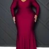 Women‘s Plus Size Curve Party Dress Bodycon Solid Color Long Dress Maxi Dress Long Sleeve Ruched V Neck Elegant Party Camel Black Summer Spring XL XXL 3XL 4XL 5XL