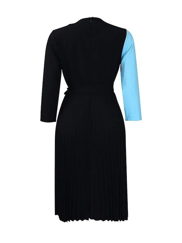 Women's Shirt Dress Casual Dress Midi Dress Outdoor Daily Date Polyester Fashion Casual Shirt Collar Lace Up Pleated 3/4 Length Sleeve Spring Fall Winter 2023 Regular Fit Yellow Red Blue Color Block 3 Women's Shirt Dress Casual Dress Midi Dress Outdoor Daily Date Polyester Fashion Casual Shirt Collar Lace Up Pleated 3/4 Length Sleeve Spring Fall Winter 2023 Regular Fit Yellow Red Blue Color Block - Image 3