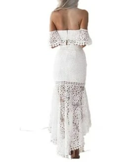 Women's Lace Dress Dress Set Two Piece Dress Long Dress Maxi Dress White Wine Dark Blue Short Sleeve Pure Color Lace Summer Spring Strapless Stylish Slim 2023 S M L XL -HAYz Clothing Shop hkumlu1639730445613