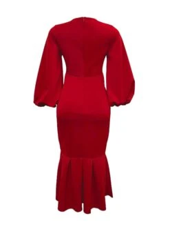 Women‘s Plus Size Curve Party Dress Solid Color V Neck Ruched Puff Sleeve Long Sleeve Winter Fall Casual Maxi Long Dress Party Vacation Dress Sheath Dress Black Dress -HAYz Clothing Shop hlcqdd1649744190064