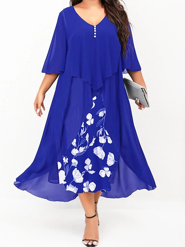 Women's Plus Size Curve Work Dress Floral V Neck Ruched 3/4 Length Sleeve Spring Summer Work Elegant Midi DressLayered Formal Vacation Dress 19 Women's Plus Size Curve Work Dress Floral V Neck Ruched 3/4 Length Sleeve Spring Summer Work Elegant Midi DressLayered Formal Vacation Dress - Image 19