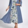 Women's Plus Size Two Piece Dress Set Casual Dress Swing Dress Outdoor Daily Fashion Elegant Print Midi Dress Crew Neck 3/4 Length Sleeve Floral Loose Fit Pink Royal Blue Blue Fall Winter L XL XXL