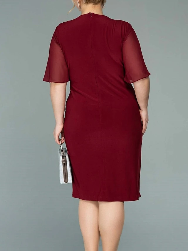 Women‘s Plus Size Curve Party Dress Cocktail Dress Wedding Guest Dress Midi Dress Wine Half Sleeve Pure Color Beads Summer Spring Fall V Neck Fashion Birthday Wedding Guest Vacation 2023 2 Women‘s Plus Size Curve Party Dress Cocktail Dress Wedding Guest Dress Midi Dress Wine Half Sleeve Pure Color Beads Summer Spring Fall V Neck Fashion Birthday Wedding Guest Vacation 2023 - Image 2