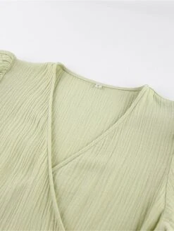 Women's Casual Dress Cotton Linen Dress Wrap Dress Midi Dress Cotton Basic Classic Outdoor Daily Vacation V Neck Lace Up Half Sleeve Spring Fall Autumn 2023 Regular Fit Orange Green Plain S M L -HAYz Clothing Shop hlxhls1692872421686