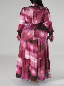 Women's Plus Size Curve Work Dress Swing Dress Semi Formal Dress Fashion Long Dress Maxi Dress Lace Up Print Shirt Collar Long Sleeve Print Yellow Royal Blue Blue Spring Fall XL XXL 3XL 4XL 5XL -HAYz Clothing Shop hmabyd1692847947806