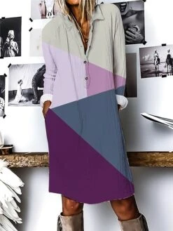 Women's Shirt Dress Casual Dress Cotton Linen Dress Midi Dress Polyester Fashion Casual Daily Outdoor Daily Vacation Shirt Collar Button Print 3/4 Length Sleeve Fall Winter Autumn 2023 Loose Fit Pink -HAYz Clothing Shop hmhnzs1694690882591