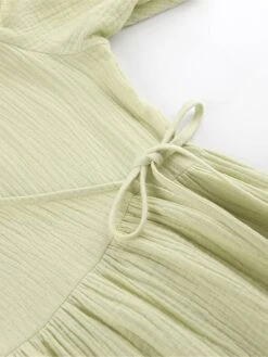 Women's Casual Dress Cotton Linen Dress Wrap Dress Midi Dress Cotton Basic Classic Outdoor Daily Vacation V Neck Lace Up Half Sleeve Spring Fall Autumn 2023 Regular Fit Orange Green Plain S M L -HAYz Clothing Shop hmyhes1692872425650