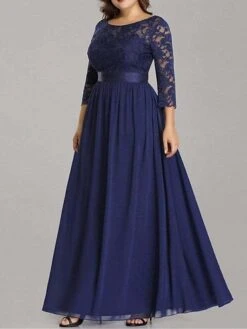 Women's Plus Size Curve Prom Dress Party Dress Lace Dress Long Dress Maxi Dress White Pink Wine 3/4 Length Sleeve Pure Color Lace Spring Fall Winter Crew Neck Fashion Birthday Evening Party -HAYz Clothing Shop hngams1692156794718
