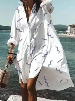 Women's Shirt Dress Sundress Midi Dress Winter Dress Daily Holiday Polyester Casual Mature Shirt Collar Button Split Long Sleeve Summer Spring Fall 2023 Loose Fit White Purple Green Animal Floral -HAYz Clothing Shop hniyow1655437791965