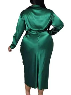 Women‘s Plus Size Curve Flattering Dresses Elegant Apple Shaped Dress Wedding Guest Work Dress Pure Color Shirt Collar Long Sleeve Fall Winter Work Midi Dress Going Out Work Dress Shirt Dress -HAYz Clothing Shop hnohfy1663665117366
