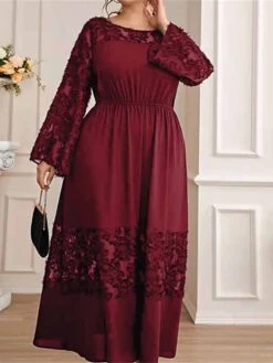 Women's Plus Size Prom Dress Party Dress Wedding Guest Dress Long Dress Maxi Dress Wine Long Sleeve Pure Color Ruched Fall Winter Autumn Crew Neck Fashion Winter Dress Wedding Guest Evening Party -HAYz Clothing Shop hnzuvs1693207120473