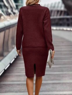 Women's Two Piece Dress Set Casual Dress Skirt Set Outdoor Daily Fashion Streetwear Ribbed Midi Dress Turtleneck Long Sleeve Plain Loose Fit Black Wine Dark Pink Fall Winter S M L XL XXL -HAYz Clothing Shop hoasgj1693214132497