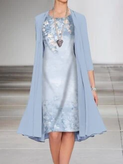 Women's Dress Set Two Piece Dress A Line Dress Midi Dress Pink Blue Green 3/4 Length Sleeve Floral Ruched Fall Winter Autumn Crew Neck Elegant 2023 S M L XL XXL 3XL