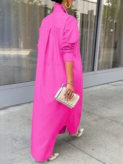 Women's Shirt Dress Casual Dress Midi Dress Outdoor Daily Vacation Polyester Fashion Modern Shirt Collar Split Long Sleeve Fall Winter 2023 Loose Fit Black White Yellow Plain S M L XL XXL -HAYz Clothing Shop hombwj1692342892754