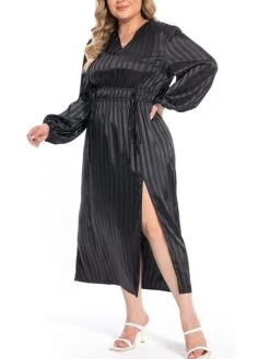 Women's Plus Size Curve Work Dress Satin Dress Black Dress Plain Midi Dress Long Sleeve Split V Neck Fashion Office Black Fall Winter L XL XXL 3XL 4XL 11 Women's Plus Size Curve Work Dress Satin Dress Black Dress Plain Midi Dress Long Sleeve Split V Neck Fashion Office Black Fall Winter L XL XXL 3XL 4XL -HAYz Clothing Shop horbnq1694772908385