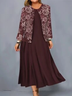 Women's Plus Size Curve Casual Dress Dress Set Two Piece Dress Floral Midi Dress Long Sleeve Print Crew Neck Mature Outdoor Wine Navy Blue Fall Winter L XL XXL 3XL 4XL 6 Women's Plus Size Curve Casual Dress Dress Set Two Piece Dress Floral Midi Dress Long Sleeve Print Crew Neck Mature Outdoor Wine Navy Blue Fall Winter L XL XXL 3XL 4XL -HAYz Clothing Shop houuxn1695103061415