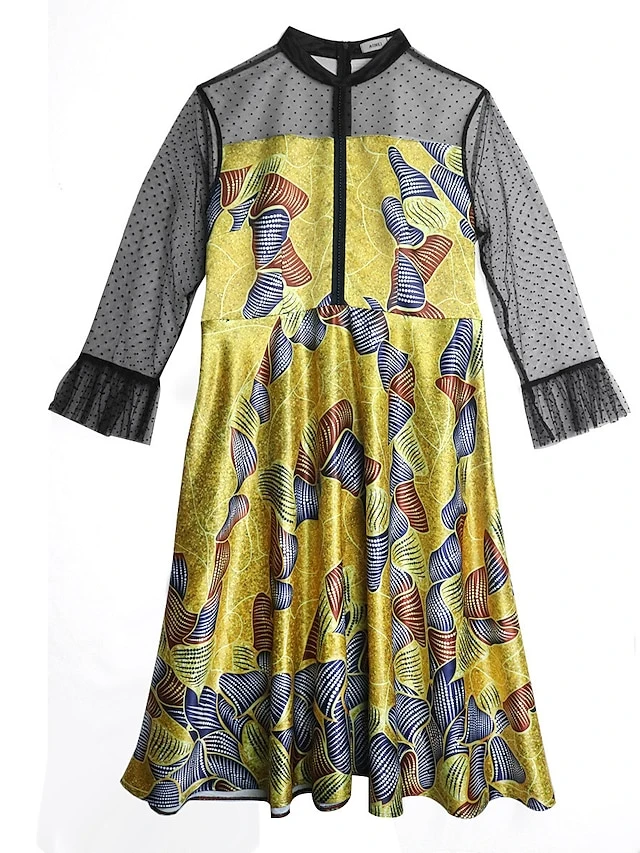 Women‘s Plus Size Curve Party Dress Cocktail Dress Wedding Guest Dress Midi Dress Yellow Long Sleeve Color Block Mesh Summer Spring Fall Stand Collar Fashion Wedding Guest Vacation Fall Dress 2023 2 Women‘s Plus Size Curve Party Dress Cocktail Dress Wedding Guest Dress Midi Dress Yellow Long Sleeve Color Block Mesh Summer Spring Fall Stand Collar Fashion Wedding Guest Vacation Fall Dress 2023 - Image 2