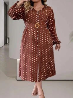 Women's Plus Size Curve Casual Dress Winter Dress Sheath Dress Polka Dot Midi Dress Long Sleeve Lace Up Ruched V Neck Fashion Outdoor Brown Fall Winter L XL XXL 3XL 4XL 10 Women's Plus Size Curve Casual Dress Winter Dress Sheath Dress Polka Dot Midi Dress Long Sleeve Lace Up Ruched V Neck Fashion Outdoor Brown Fall Winter L XL XXL 3XL 4XL -HAYz Clothing Shop hplbxt1695025002909