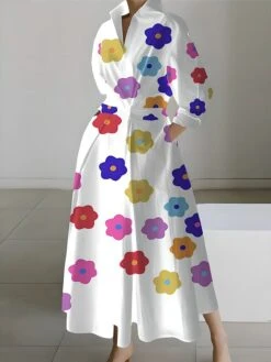 Women's Shirt Dress Casual Dress Swing Dress Maxi Long Dress Outdoor Office Daily Polyester Fashion Modern Shirt Collar Button Pocket Long Sleeve Spring Fall Winter 2023 Loose Fit Black White Red