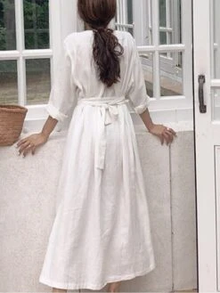 Women's Cotton Linen Dress Loose White Dress Maxi Long Dress Linen Cotton Blend Casual V Neck Puff Sleeve Tie Belt Half Sleeve Summer Spring 2022 Regular Fit Black White Pure Color S M L XL 9 Women's Cotton Linen Dress Loose White Dress Maxi Long Dress Linen Cotton Blend Casual V Neck Puff Sleeve Tie Belt Half Sleeve Summer Spring 2022 Regular Fit Black White Pure Color S M L XL -HAYz Clothing Shop hpxkxc1624953483308