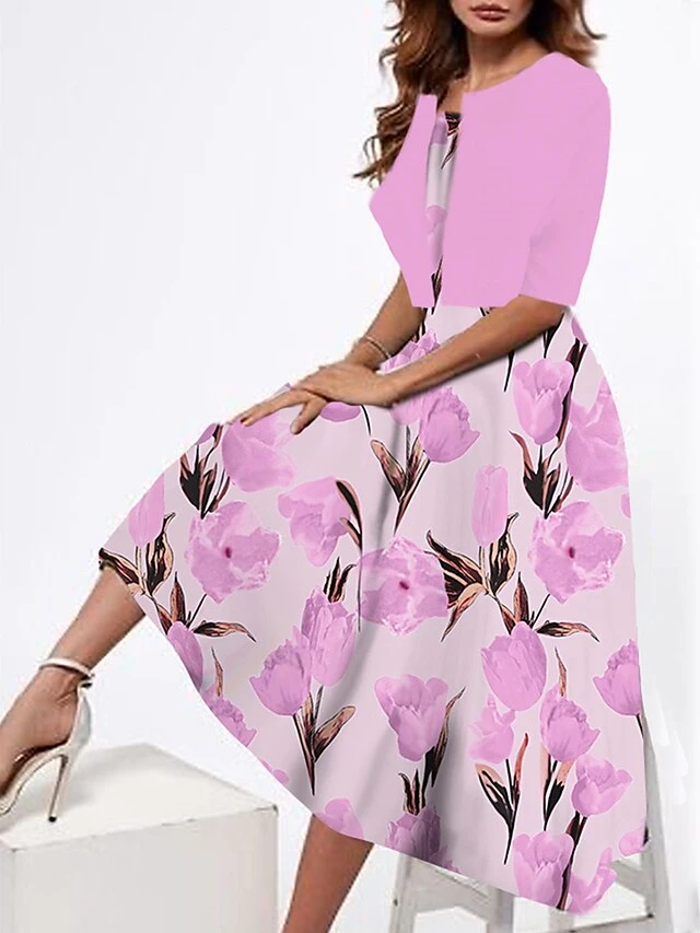 Women's Two Piece Dress Set Casual Dress Tank Dress Outdoor Daily Fashion Streetwear Print Midi Dress Strap Half Sleeve Floral Loose Fit Pink Dark Pink Peach Summer Spring S M L XL XXL 6 Women's Two Piece Dress Set Casual Dress Tank Dress Outdoor Daily Fashion Streetwear Print Midi Dress Strap Half Sleeve Floral Loose Fit Pink Dark Pink Peach Summer Spring S M L XL XXL - Image 6