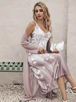 Women's Casual Dress Dress Set Two Piece Dress Long Dress Maxi Dress Purple Brown Green Half Sleeve Flower Print Summer Spring V Neck Fashion Vacation 2023 S M L XL XXL 3XL -HAYz Clothing Shop hqvdlz1695873980377
