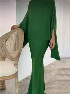 Women's Two Piece Dress Set Casual Dress Skirt Set Daily Going Out Elegant Modern Ruffle Long Dress Maxi Dress Stand Collar Long Sleeve Plain Regular Fit Silver Black White Fall Winter S M L XL XXL -HAYz Clothing Shop hqzpsa1693386801818