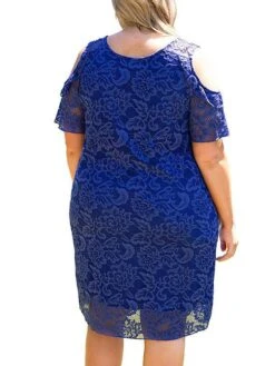 Women's Plus Size Curve Casual Dress Lace Dress A Line Dress Plain Mini Dress Short Sleeve Lace Patchwork V Neck Fashion Outdoor ArmyGreen Blue Fall Winter XL XXL 3XL 4XL -HAYz Clothing Shop hrclqb1695025632156