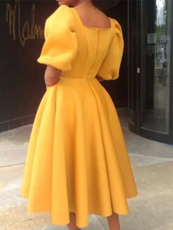 Women‘s Plus Size Curve Party Dress Solid Color Square Neck Short Sleeve Spring Fall Formal Prom Dress Midi Dress Party Going Out Dress -HAYz Clothing Shop hreukx1659089284990