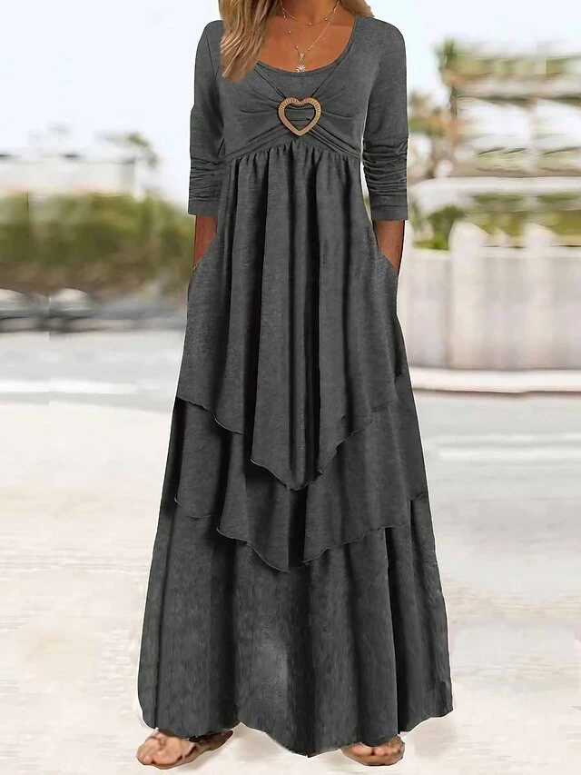Women's Casual Dress Swing Dress A Line Dress Long Dress Maxi Dress Polyester Basic Modern Outdoor Daily Weekend Crew Neck Ruffle Pocket 3/4 Length Sleeve Summer Spring Fall 2023 Regular Fit Gray 1 Women's Casual Dress Swing Dress A Line Dress Long Dress Maxi Dress Polyester Basic Modern Outdoor Daily Weekend Crew Neck Ruffle Pocket 3/4 Length Sleeve Summer Spring Fall 2023 Regular Fit Gray