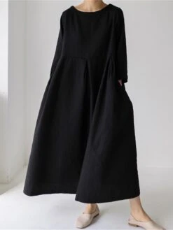 Women's Casual Dress Cotton Linen Dress Swing Dress Maxi Long Dress Linen / Cotton Blend Casual Daily Casual Outdoor Daily Vacation Crew Neck Pocket Long Sleeve Summer Spring Fall 2023 Loose Fit -HAYz Clothing Shop hrmrnx1689933265349