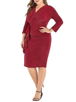 Women‘s Plus Size Curve Work Dress Sheath Dress Semi Formal Dress Fashion Midi Dress Ruffle V Neck Long Sleeve Plain Regular Fit Black Wine Fall Winter XL XXL 3XL 4XL 5XL 14 Women‘s Plus Size Curve Work Dress Sheath Dress Semi Formal Dress Fashion Midi Dress Ruffle V Neck Long Sleeve Plain Regular Fit Black Wine Fall Winter XL XXL 3XL 4XL 5XL -HAYz Clothing Shop hrqpmx1691401477819