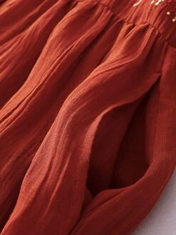 Women's Casual Dress Linen Dress Swing Dress Midi Dress Linen Classic Style Classic Outdoor Daily Holiday Crew Neck Ruched Embroidered Short Sleeve Fall Winter Autumn 2023 Loose Fit White Red Plain M -HAYz Clothing Shop hruuhg1694418665694